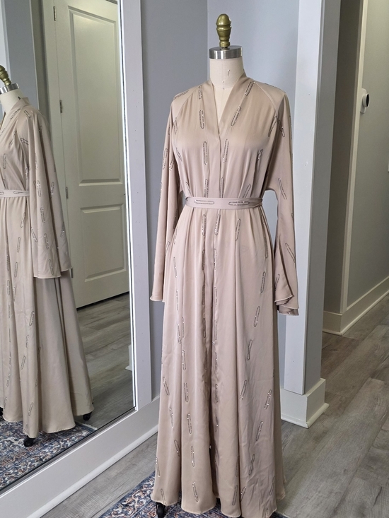 Dresses & Skirts - Beige Long Sleeve Abaya with Self-Tie Belt